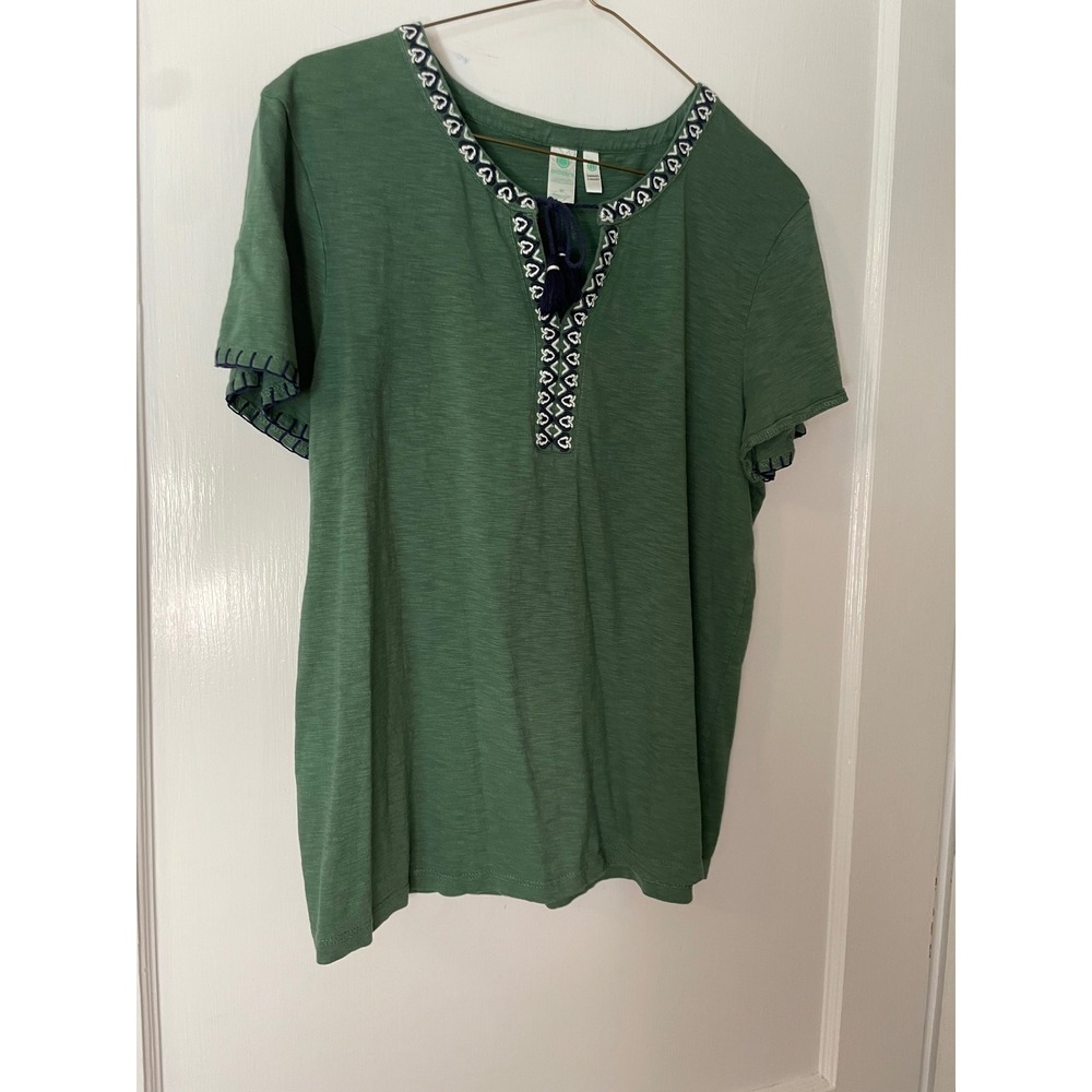 Aventura Green‎ Embroidered Tunic Top Womens Medium Casual Boho Blouse